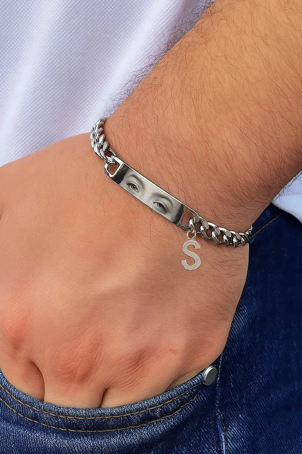 Kişiye Özel Göz Baskılı Çelik Bileklik – Sevgiliye Hediye